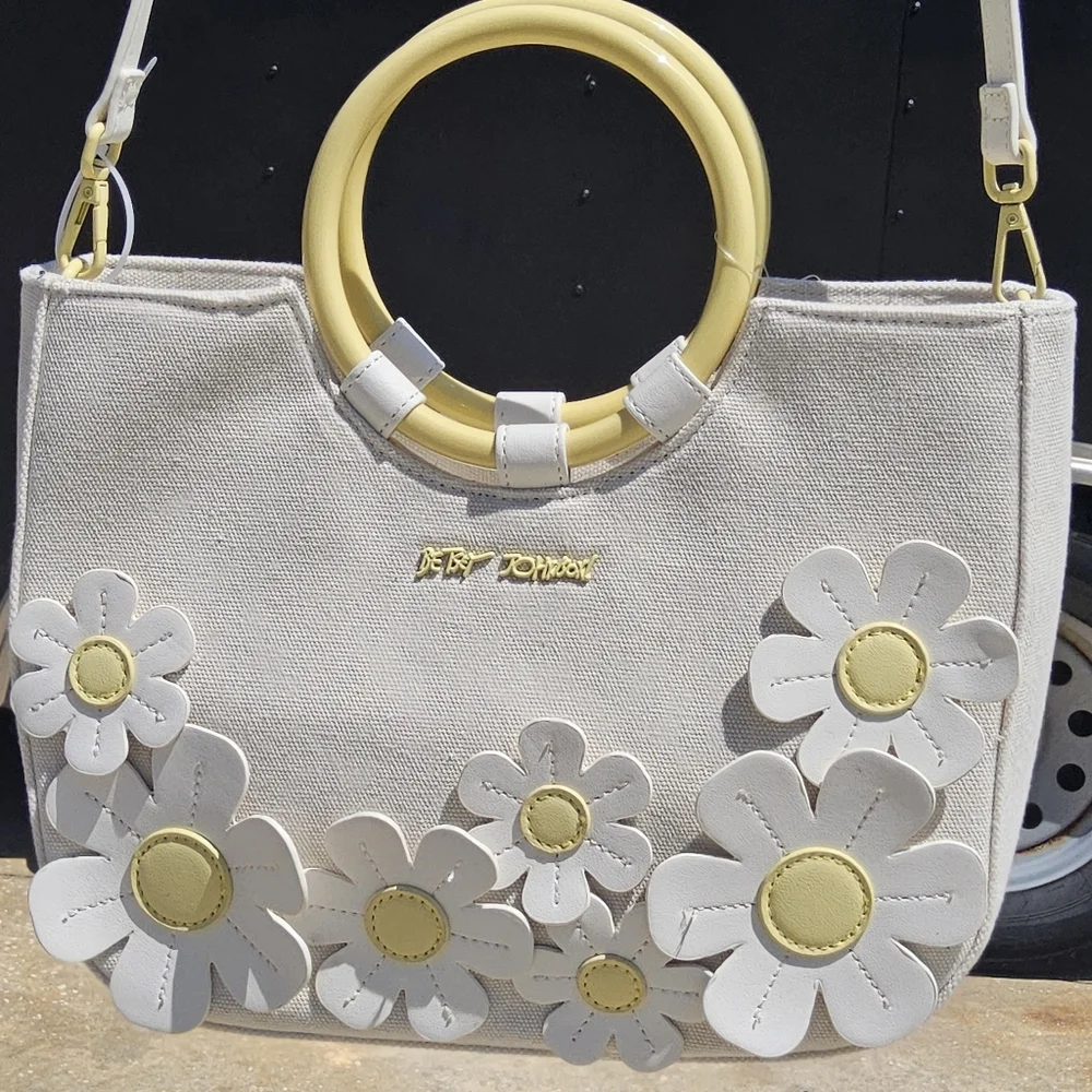 Betsey Johnson Cream and Yellow Satchel with Floral Design - Picture 6 of 7